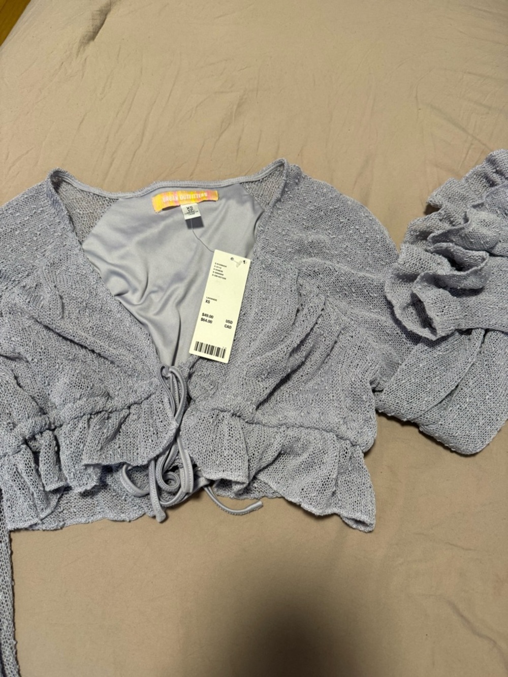 Urban Outfitters Light Lavender Ruffle Tie-Front Knit Top